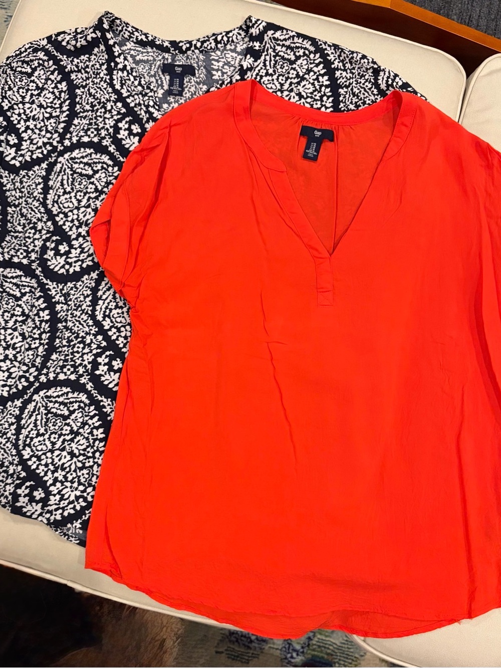 GAP | Lot of 2, Blue/White & Orange V-Neck Viscose Dress Shirts